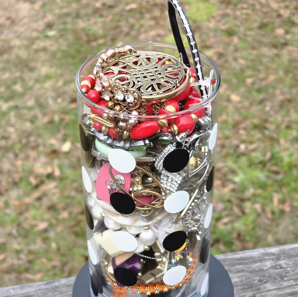 Colorful Jewelry Collection in Glass Holder